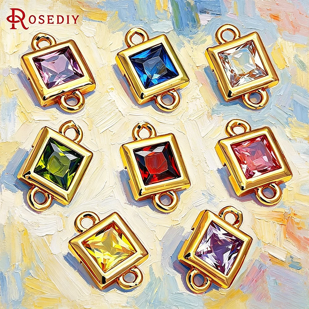 

10PCS 18K Gold Color Square Connect Charms Pendants Necklace Earrings High Quality Jewelry Diy Accessories