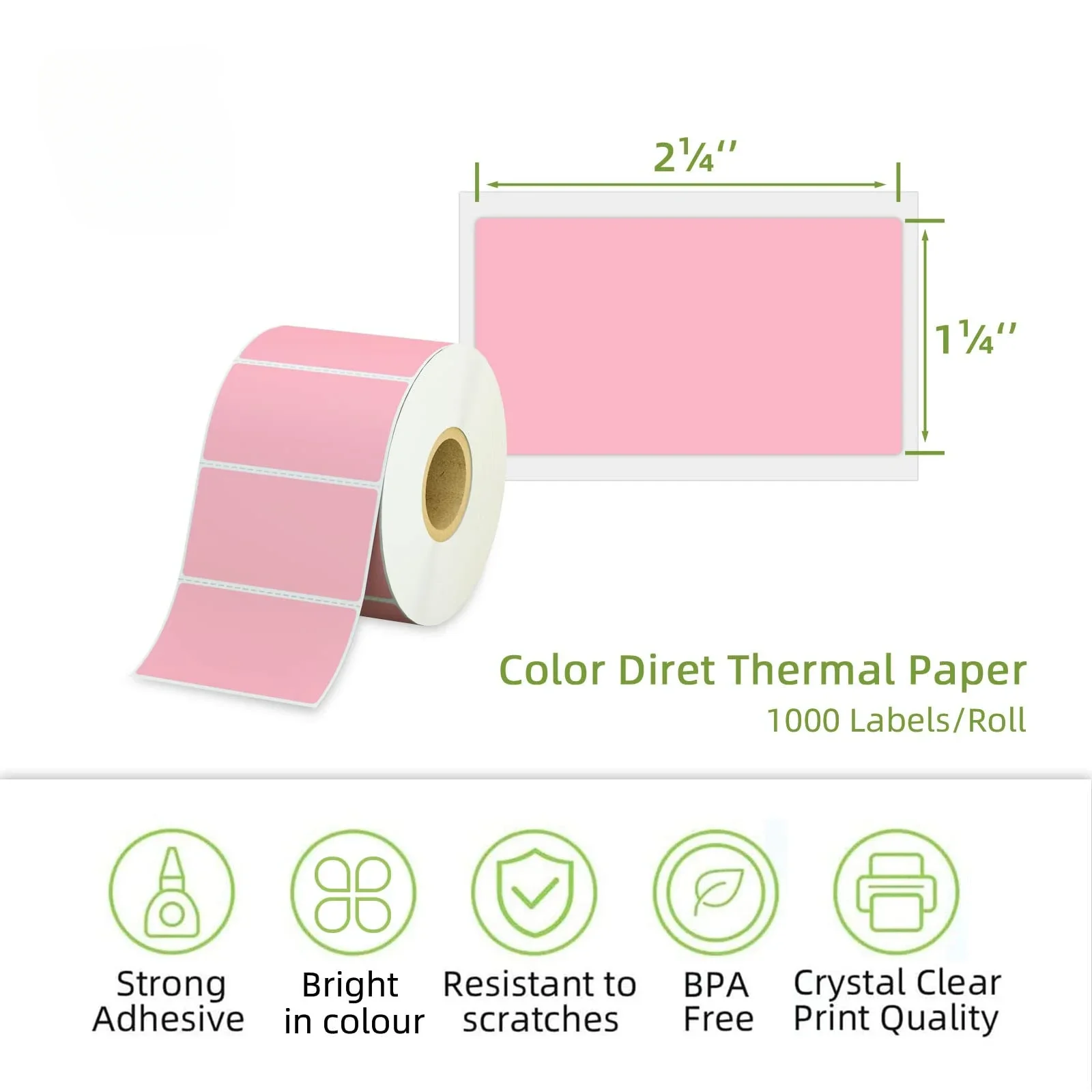 Direct Thermal Labels Stickers Pink Color Replacement for Self-Adhesive Address Shipping Barcode for All 30-100mm Label Printer