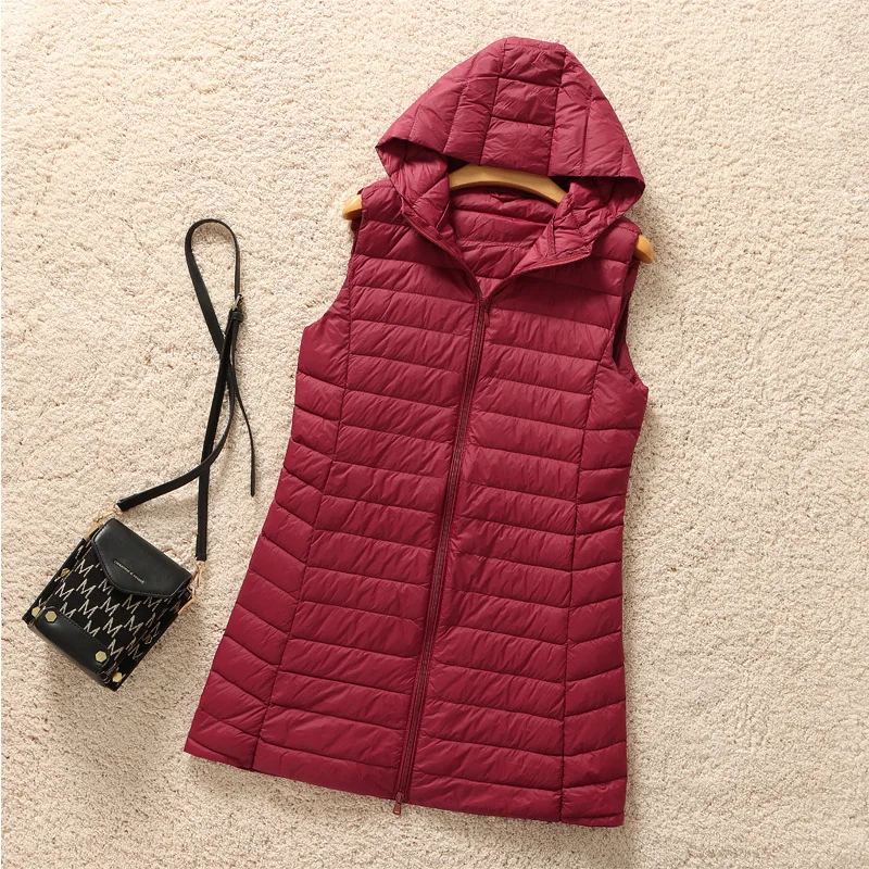 Women's Long Winter Coat Vest With Hood Sleeveless Warm Down Coat With Pockets Quilted Vest Down Jacket Outdoor Jacket Hot Sales