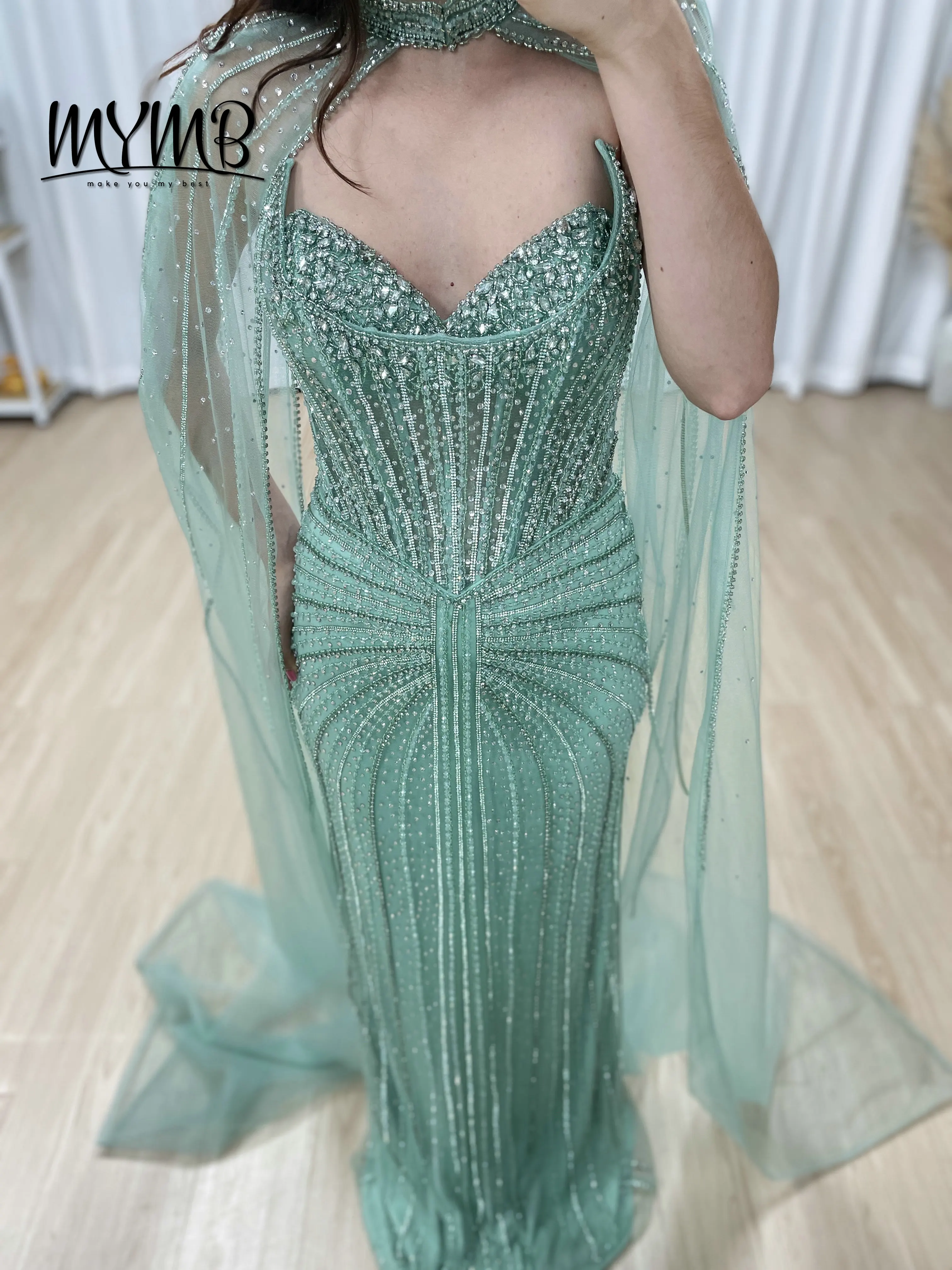 MYMB رائجة البيع نمط جديد مزين بكريستال مطرز رائع أنيق كيب الأكمام ثوب مسائي للمناسبات الرسمية MB40365C #2