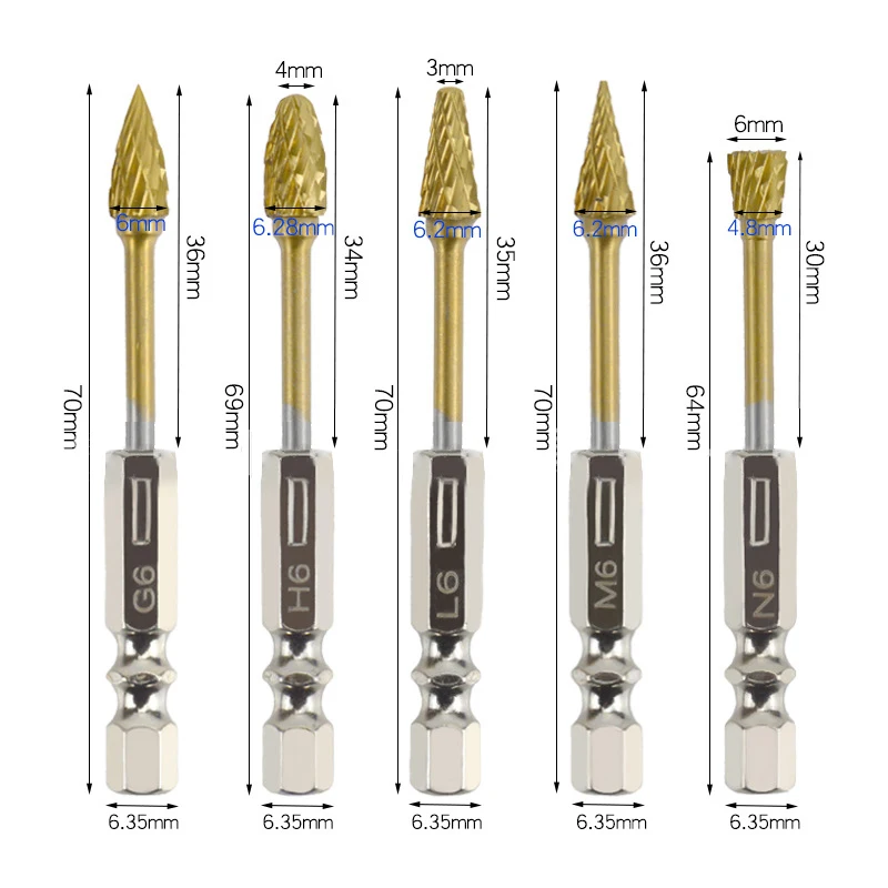 10 pçs moinho de madeira cortador elétrico moagem polonês ferramenta liga dura dourada dupla listra arquivo rotativo cabeça moagem aço tungstênio