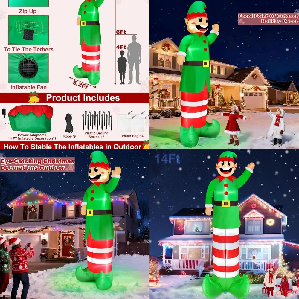 

Giant 14ft Tall Outdoor Christmas Inflatable Elf with Built-in LEDs for Lawn and Garden Decoration