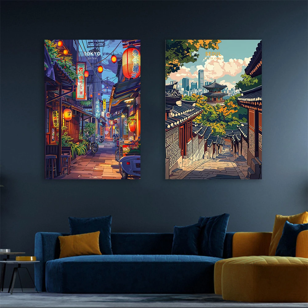 سيول كوريا الجنوبية السفر المشارك كوريا الجنوبية السفر جدار الفن يطبع سيول كوريا الجنوبية طباعة قماش اللوحة هدايا عيد الميلاد ديكور #3