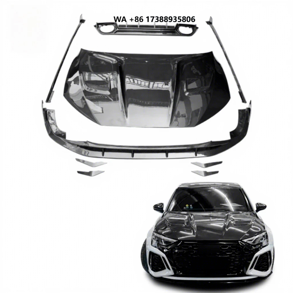 For Au-di RS3 2021-2023 Upgrade PK Style Dry Carbon Fiber Body Kit Front Lip Engine Hood Side Skirts Diffuser Spoiler