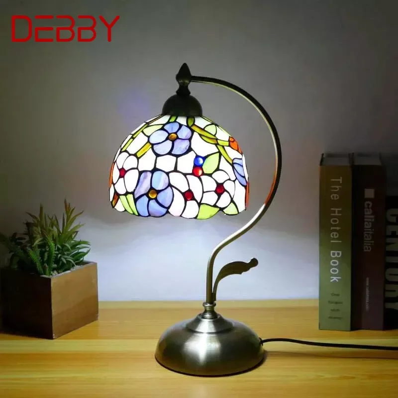 DEBBY Tiffany Table Lamp American Retro Living Room Bedroom Lamp Luxurious Villa Hotel  Stained Glass Desk Lamp