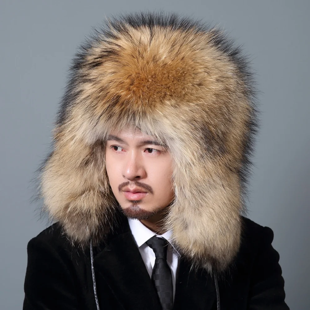 Men Real Fur Beanies Hat Mongolian Hat Unique Process Fox Tail Design Luxury Winter Warm Hats For Fashion Men Bomber Hat