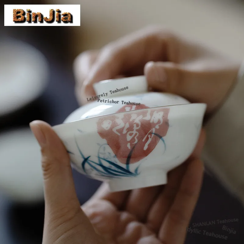 

140ml Hand-painted Orchid Gaiwan Handmade Tea Tureen Tea Bowl With Lid Kit Tea Maker Cover Bowl Teaware Accessories Gift Craft