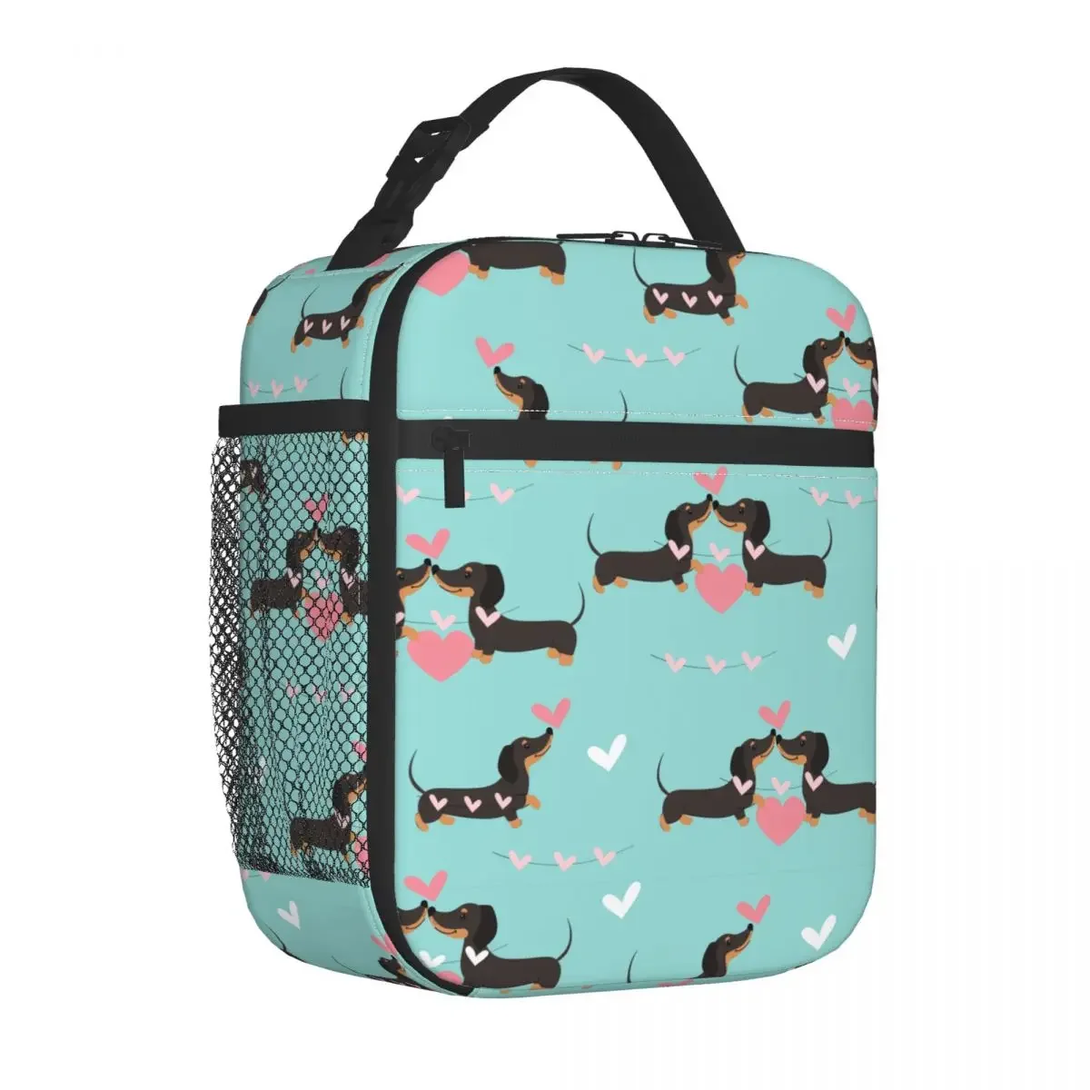 Dachshund Dogs In Love And Hearts Insulated Lunch Bags Thermal Bag Reusable Large Lunch Box Tote Men Women Beach Outdoor