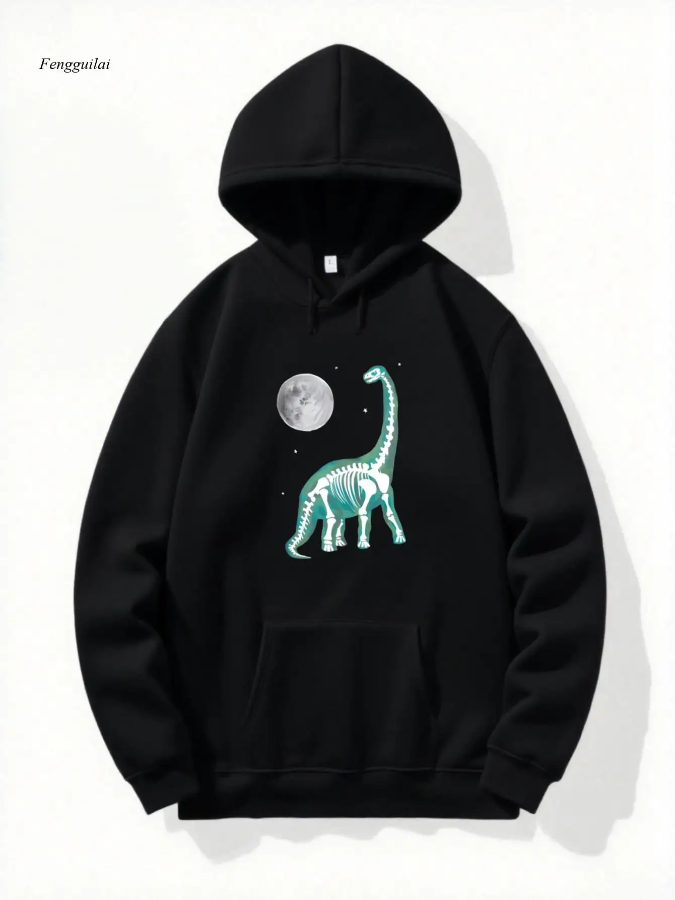 

Толстовка с капюшоном и принтом динозавра, ночного неба — с зеленым динозавром и звездами и лунным дизайном, повседневный зимний теплый пуловер