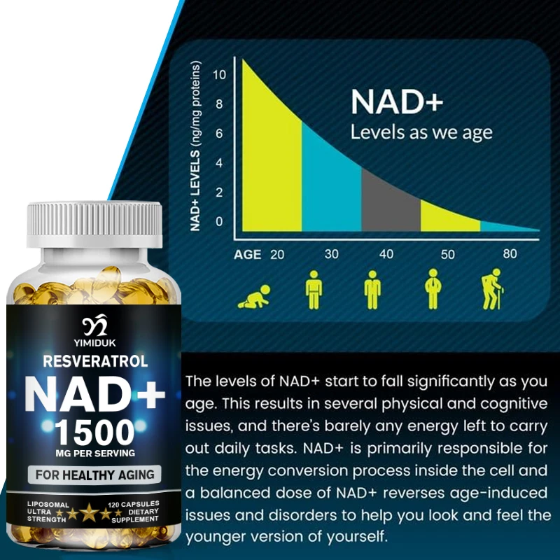 NAD Supplements Capsules, 1500mg - with Resveratrol, Antioxidant Enhancer That Slows Down The Cellular Aging Process