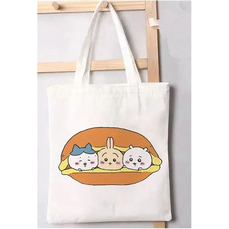 Bolso de lona con estampado de dibujos animados Kawaii Chiikawa, bolso de hombro de gran capacidad para niñas, bolso de compras plegable de estilo Anime duradero