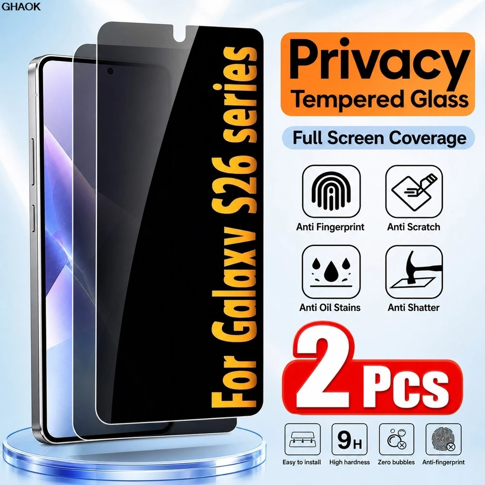 2PCS Privacy Tempered Glass For Samsung Galaxy S26 Ultra S26+ S26 Anti Spy Screen Protector For Samsung Galaxy S26 FE S25 Ultra