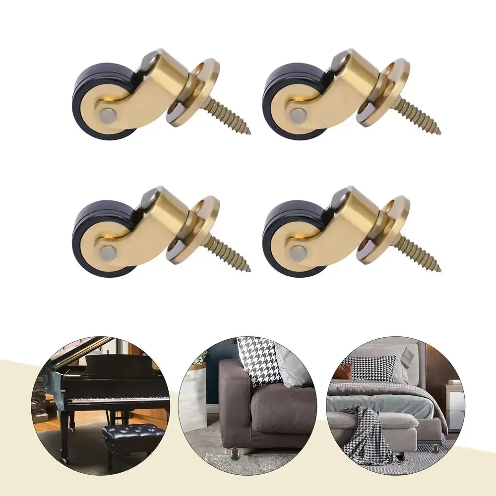 

4PCS Heavy Duty Brass Furniture Castors – Universal Rolling Wheels for Piano