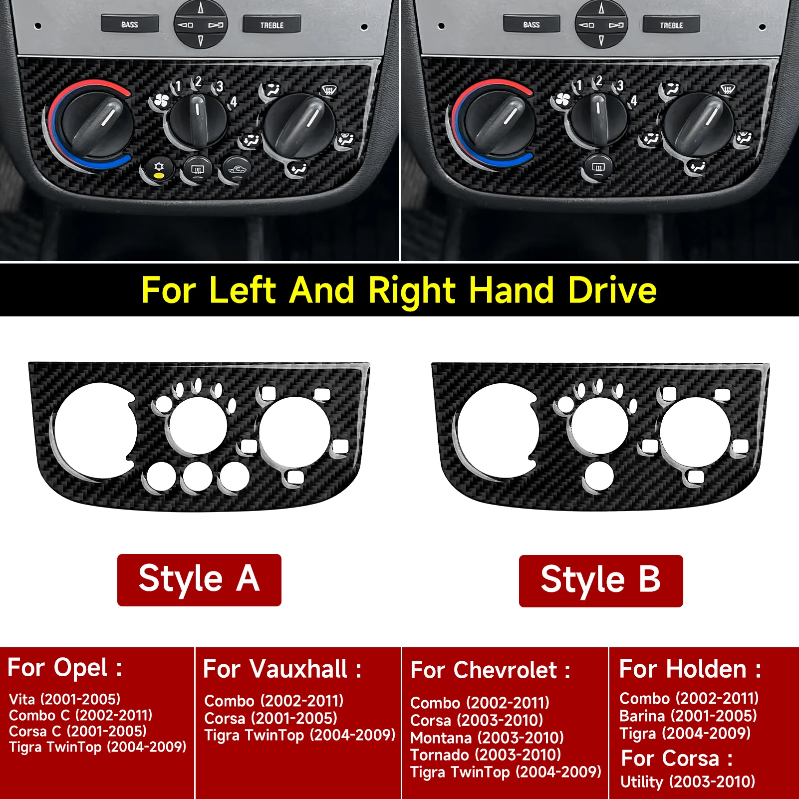 

Car Central Console Knob Panel.Carbon Fiber Interior Sticker.For Vauxhall Combo Corsa Tigra TwinTop Trim Accessories.