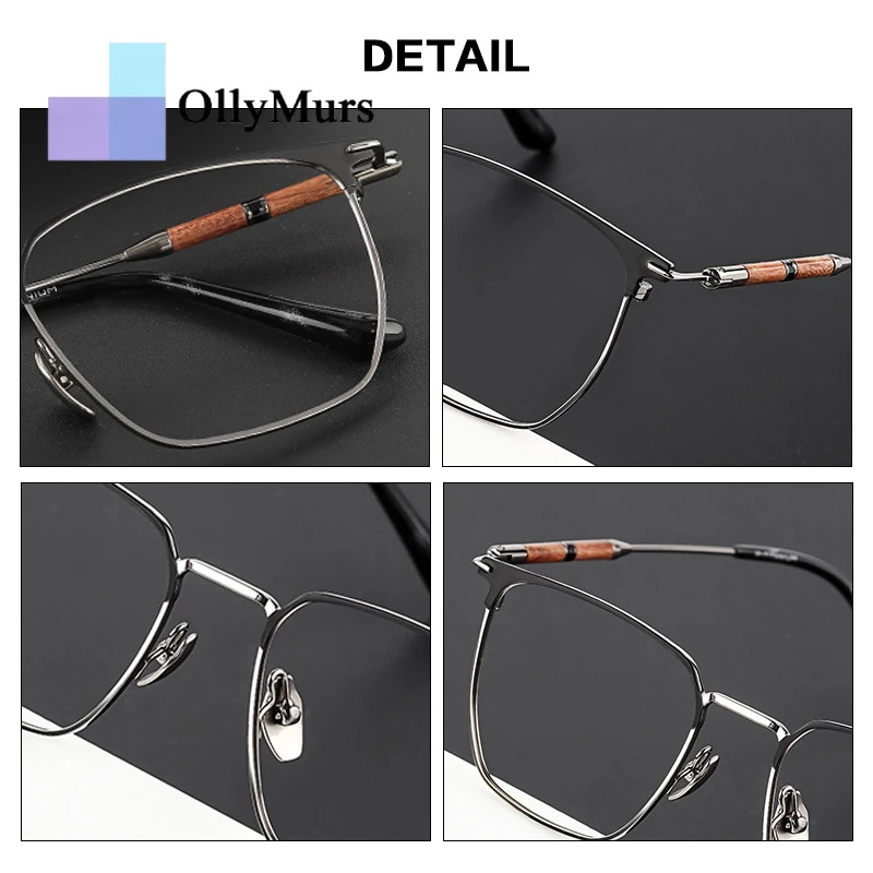 

OLLYMURS Handmade Glasses Men Anti Blue Light Prescription Glasses Progressive Photochromic Myopia Pure Titanium Reading Eyewear