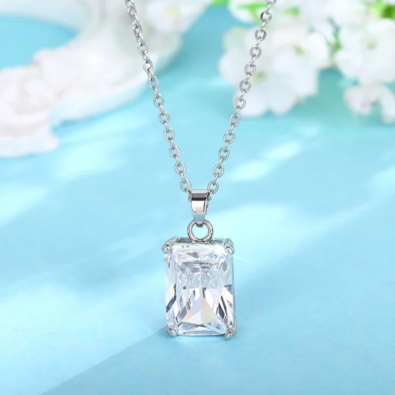 Huitan Luxus-Halskette mit rechteckigem Kristall-Zirkonia-Anhänger für Damen, modernes, modisches Design, Braut- und Hochzeitsschmuck