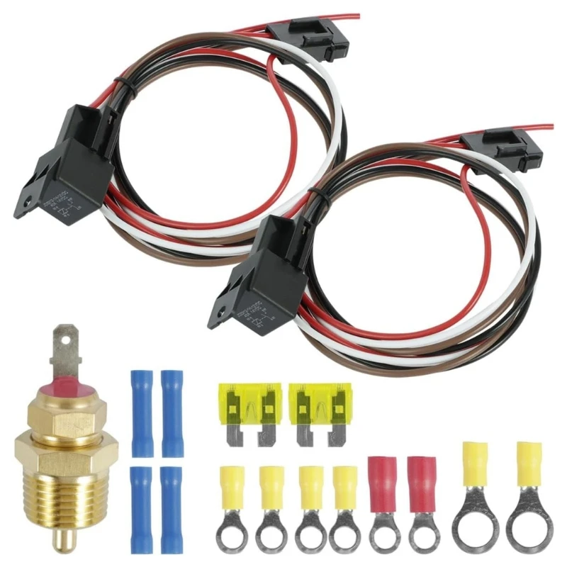 40Amp Double Electric Fan Wiring Harness Relays Fan Cooling Harness 175-185 Degree Truck Car Parts Easy to Install