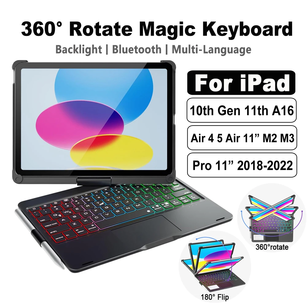 360 Degree Magic Keyboard For iPad 11 A16 2025 Backlit keyboard Case For iPad Air 11 inch 2025 M3 2024 M2 7 6th iPad Pro 11 2022