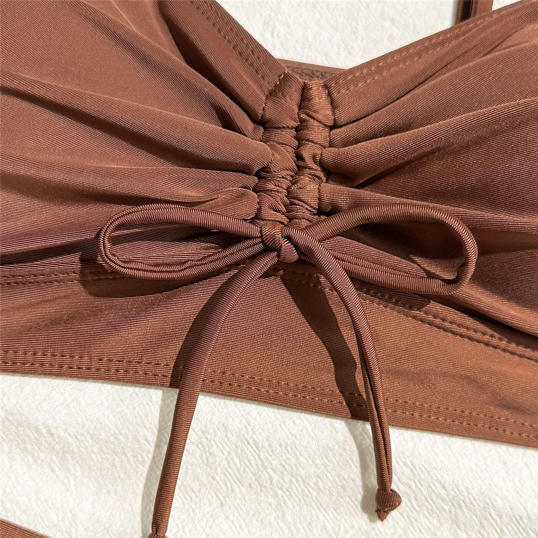 Geknitterte, geknotete Shorts, Bikini mit hoher Taille, Damen-Badeanzug, zweiteiliges Bikini-Set, Badebekleidung, Badeanzug, Schwimmanzug V6197 – Detail 20