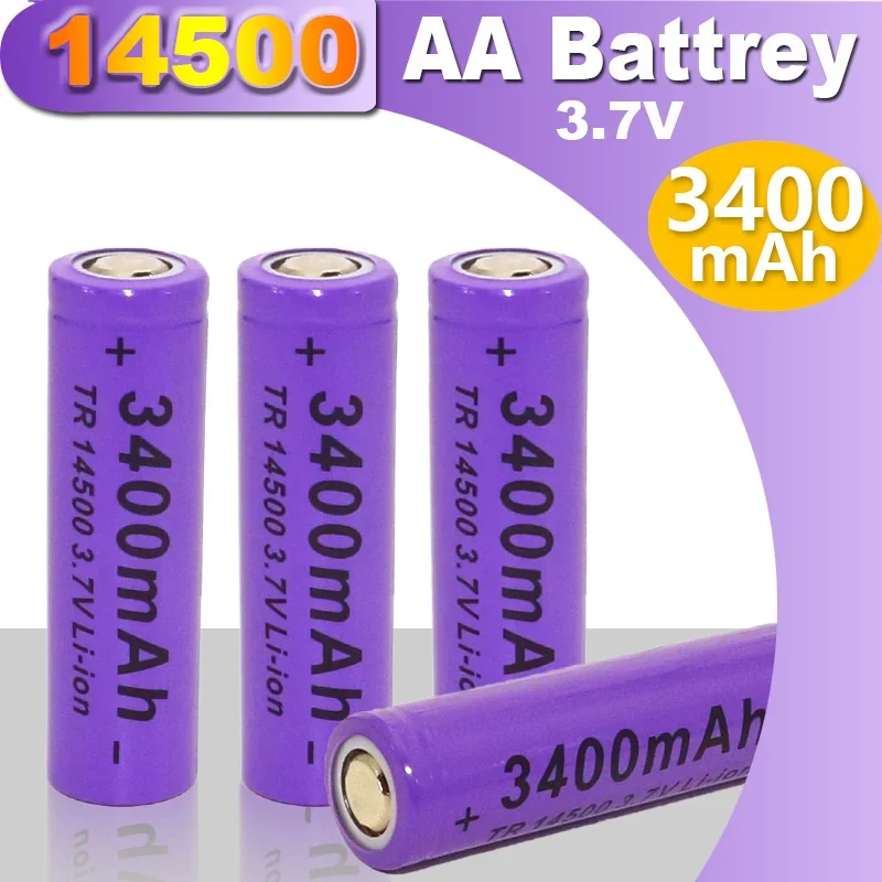 14500 Battery 3400mAh 3.7V Li-ion Rechargeable Batteries 14500 AA Battery Lithium Cell for Led Flashlight Headlamps Torch Shaver