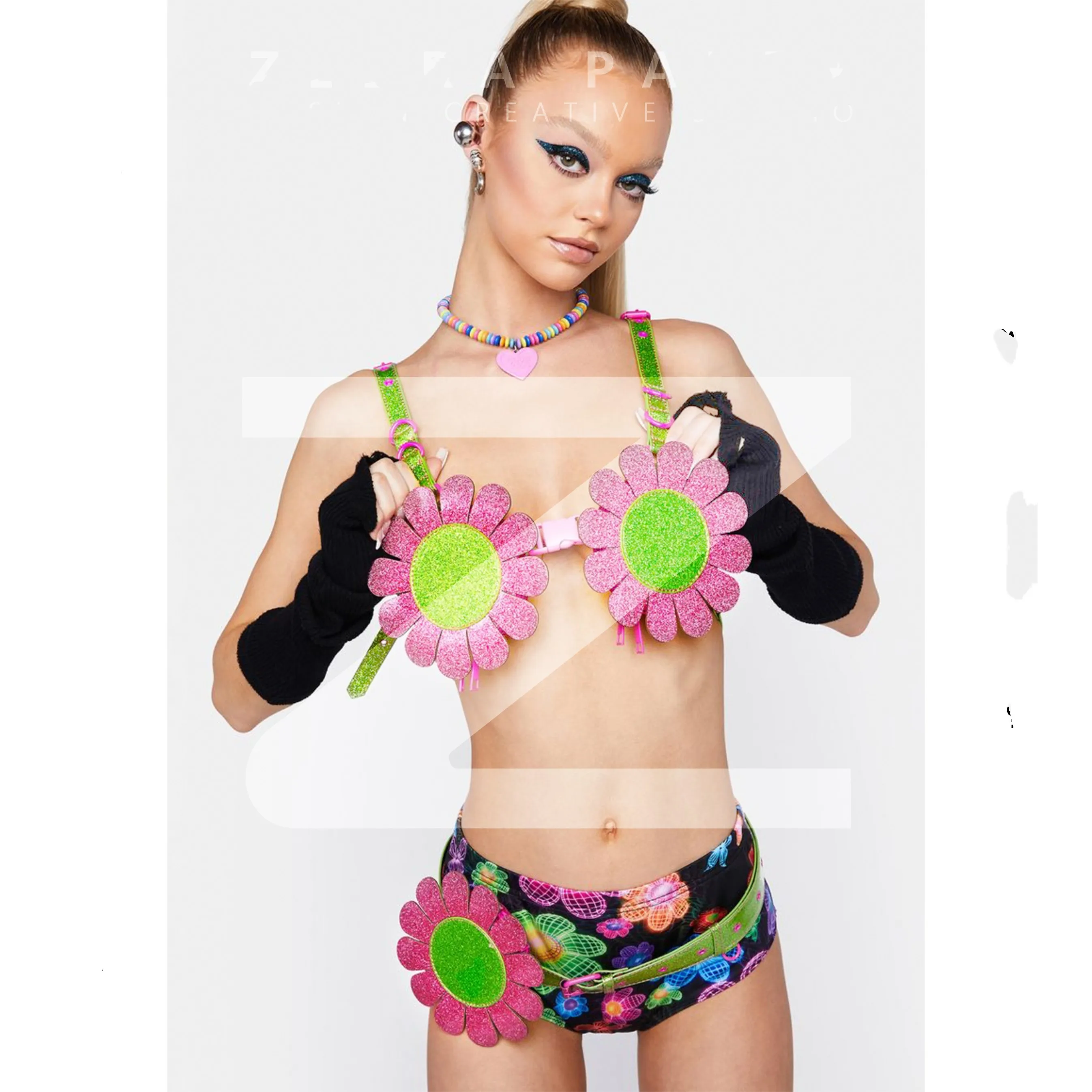 

Europe and the United States exaggerated colorful sunflower bikini nightclub bar ds women's team gogo costumes