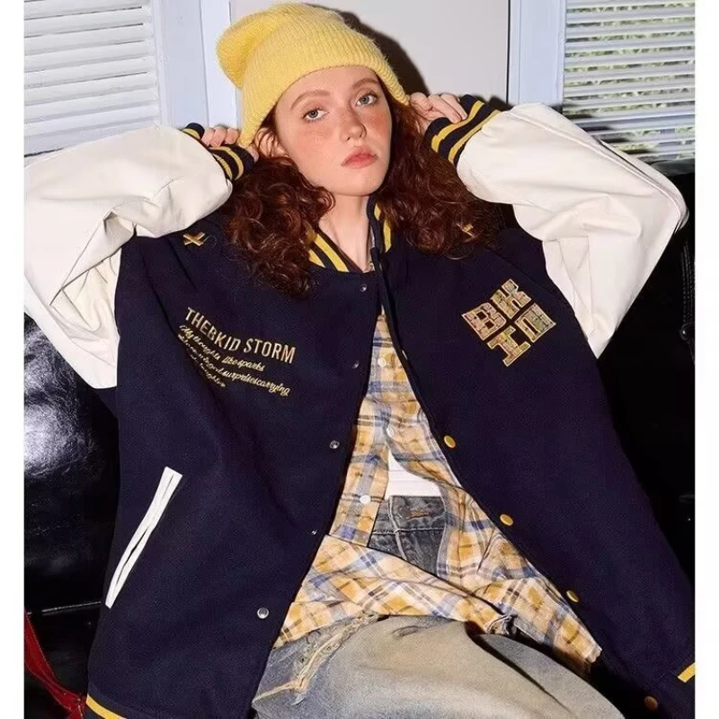 

Korean Lazy Style Baseball Uniform Jacket for Women 2025 Autumn and Winter Streetwear Women's Fashion Retro Loose Fitting Jacket