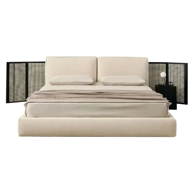 

Rattan solid wood double bed, hotel model room villa master bedroom bed