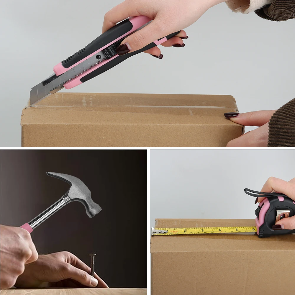 HILDA 家庭用ピンクハンドツールセットキット多機能ハンマー一般家庭用ピンク家具食器棚修理