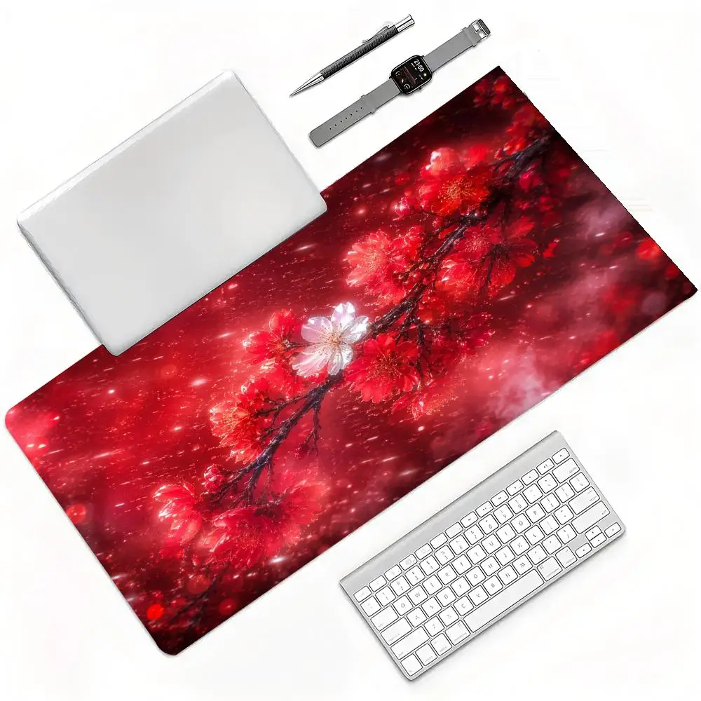 Chinese Style Red Background Plum Branch Retro Wave Texture Large Gaming Mouse Pad Wear Resistant Computer Desk Pad