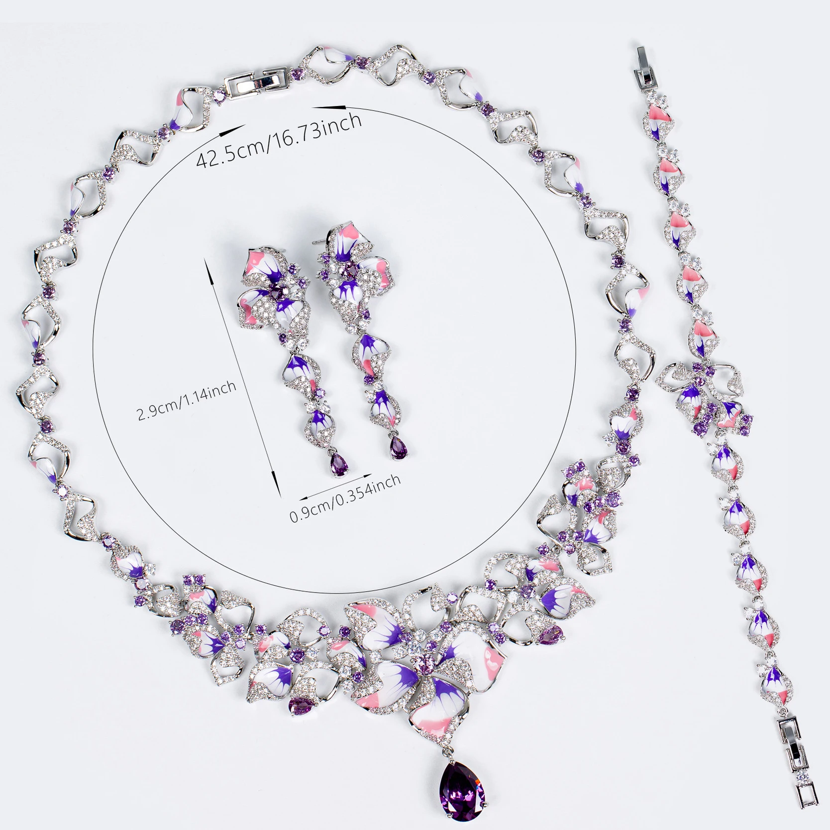 جديد متعدد الألوان موضة مجوهرات على شكل قلب النساء التركيز تبييض 2 قطعة قلادة أقراط الزفاف السفر مأدبة هدية حفلة موسيقية M-646 #5