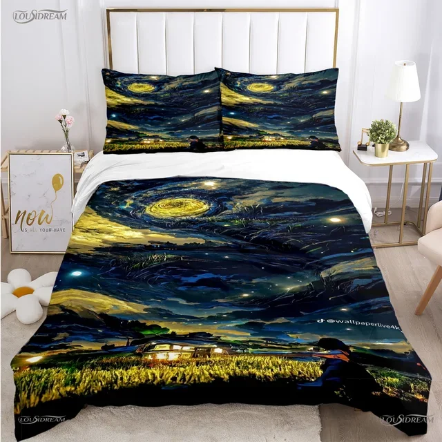 Van Gogh Art Cute Kawaii Duvet Cover Comforter Bedding set Soft Quilt Cover and Pillowcases for Teens Single/Double/Queen/King