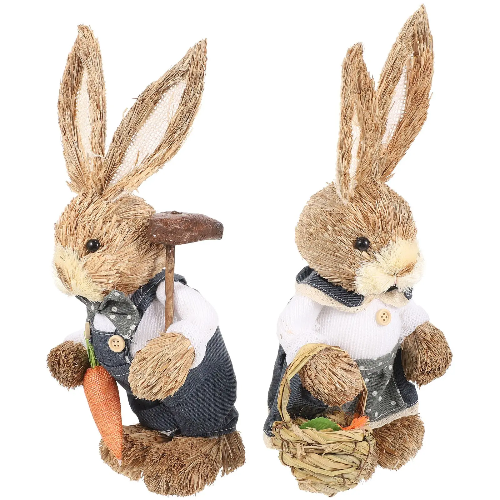 

2 Pcs Rabbit nament Home Decor Spring Woven Cotton Desk Garden Bunny Figurine Straw Craft Easter Decor Indoor Outdoor Rabbit