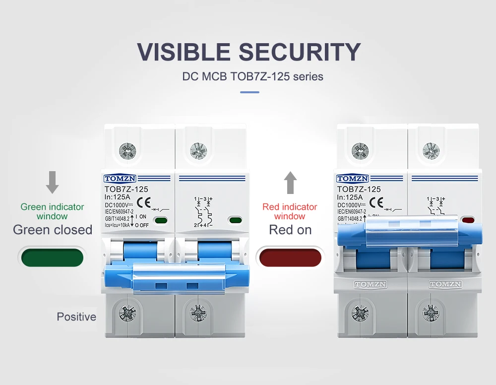 TOMZN 2P 1000V DC MCB TOMZN 80A 100A 125A Leistungsschalter PV-System C-Kurve Batterie-Hauptschalter – Detail 7