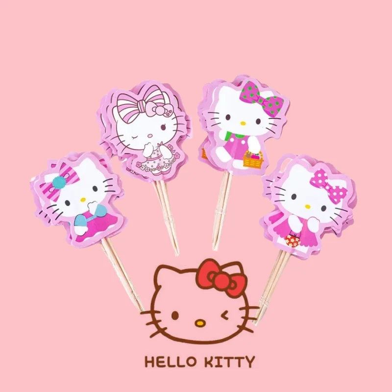 24pcs HelloKittys Cake Topper Cute Cartoon Cake Decoration Children's Party Decoration Kawaii Anime Sanrio Cake Insert Kids Gift