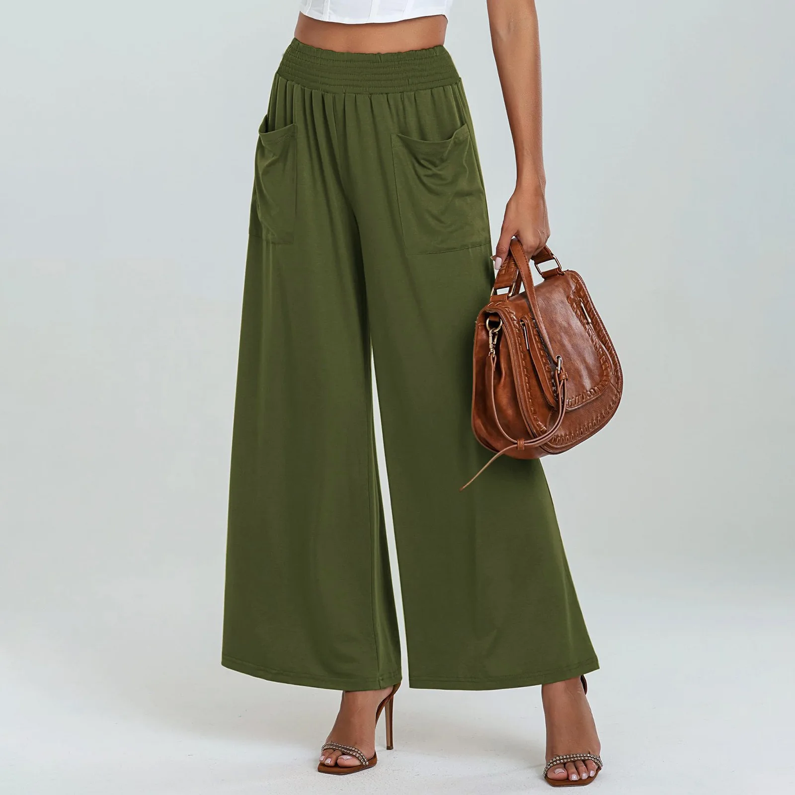 Elastische Damen-Cargohose mit hoher Taille, leicht, lässig, locker, große Taschen, Hose mit Taschen