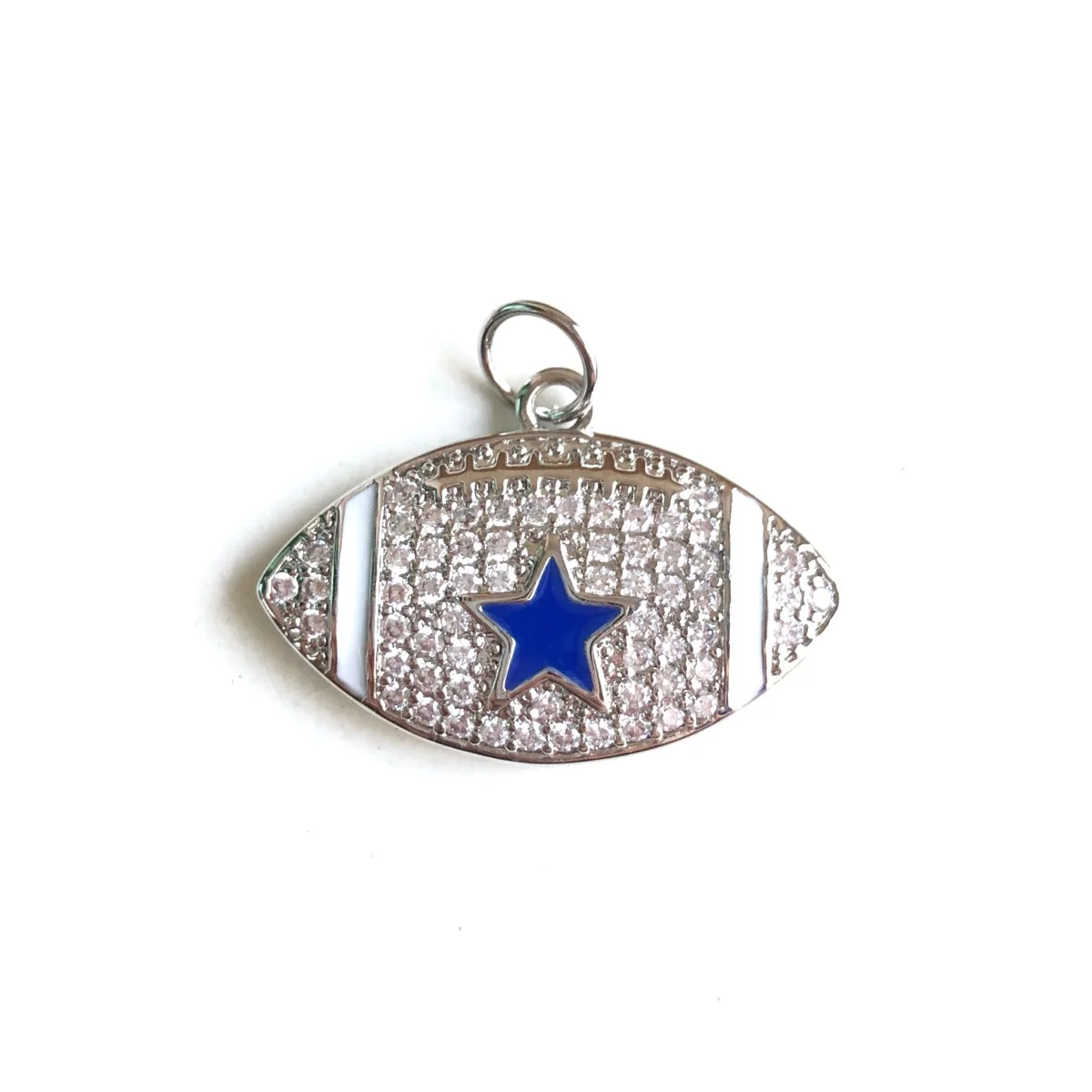 5pcs Micro Pave Blue Star American Football Charms for Women Bracelets Necklace Making Gold-Plated Pendant Jewelry Accessories