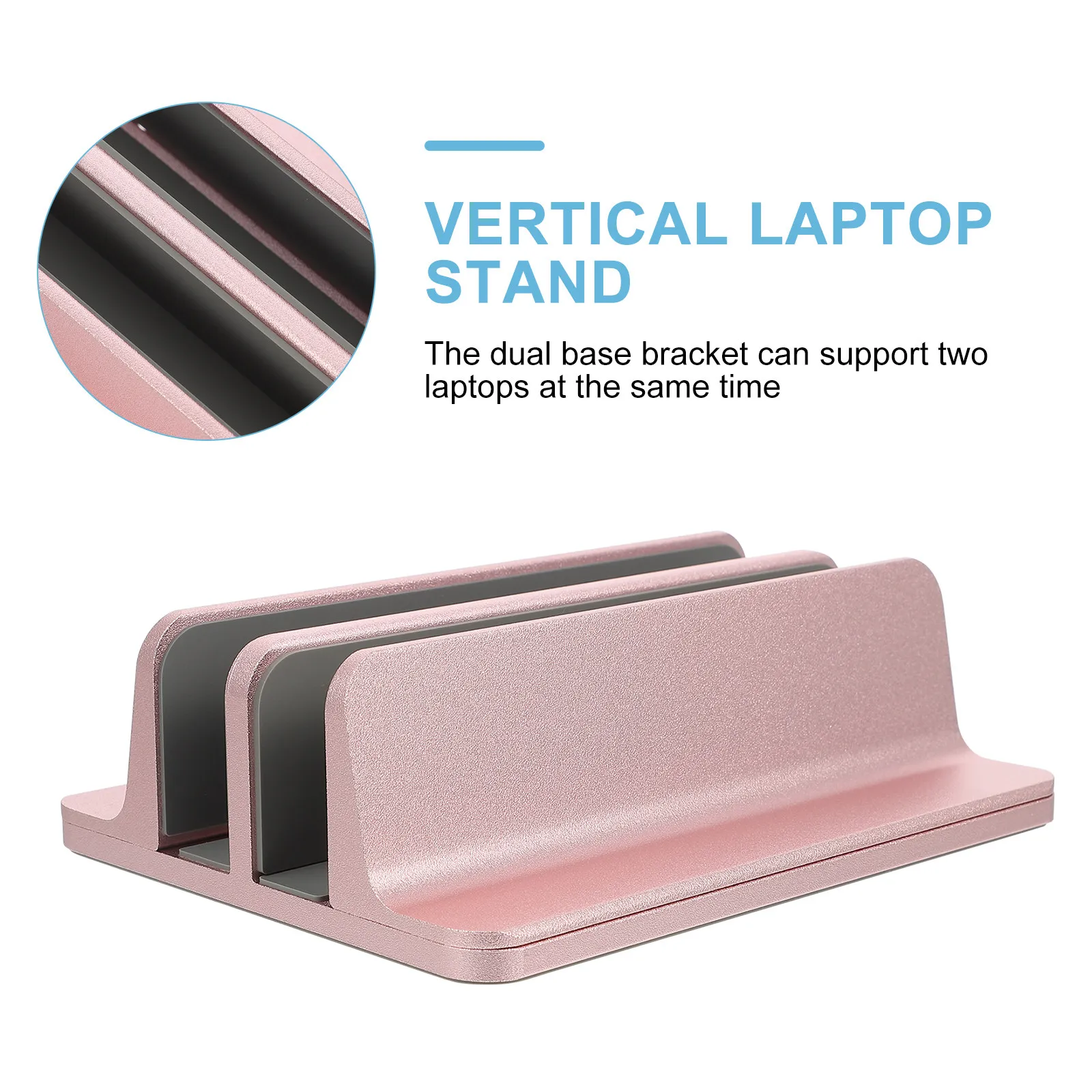 Vertical 2 Slot Laptop Stand Pink Aluminum Adjustable Notebook Holder Computer Tablet Phone Riser Stable Durable Multi Device