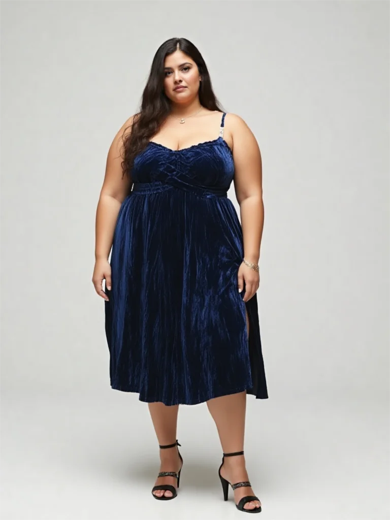 

ROSEGAL Платье-комбинация больших размеров, синее бархатное платье без рукавов с рюшами и оборками, пряжками и цепочками, разрезом