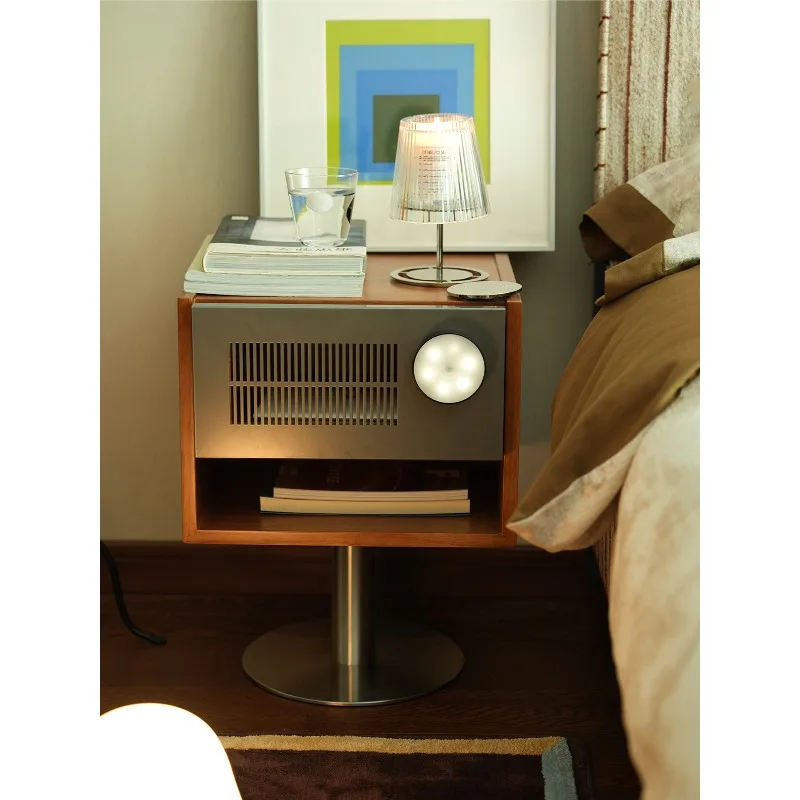 

Medieval style side few bedside tables household solid wood extremely narrow bedroom stainless steel record storage small rack