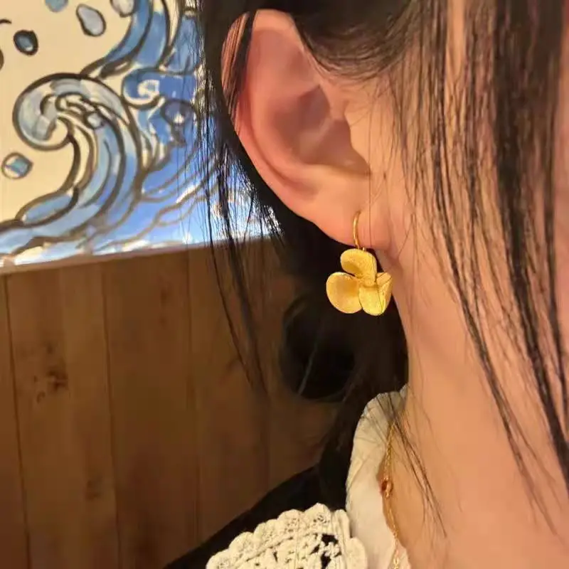 Gold Plated Plumeria Flower Hook Drop Earrings for Women Minimalist Elegant Fashion Wedding Party Jewelry Gift Accessory