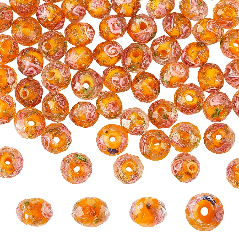 70Pcs 8mm Gold Sand Lampwork Beads Glass Handmade Round Loose Beads Lampwork Beads Supplies for Rosary Making Jewelry Craft