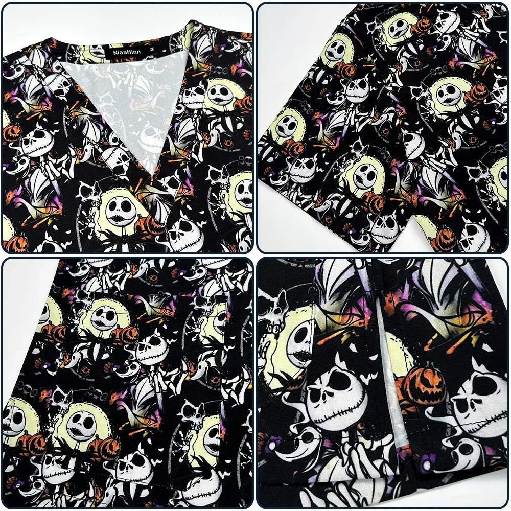 New Medical Uniforms Women Men Halloween Prints Scrub Top Pants Nurse Accessories Doctor Clinic Clothes Spa Beauty Work Set