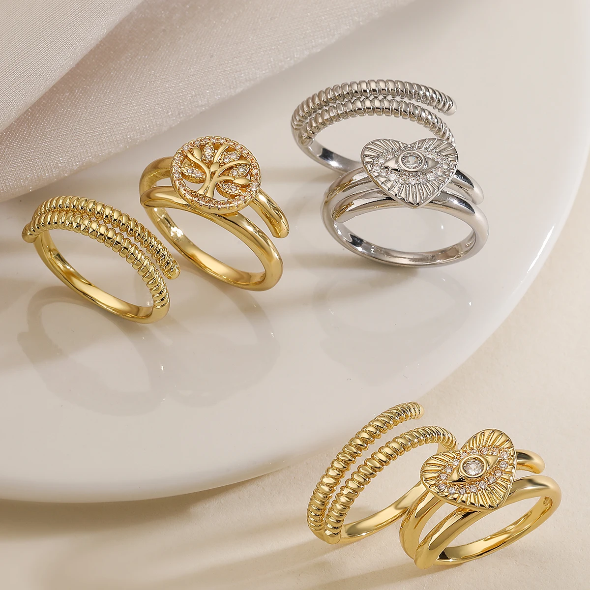 Unique Design Heart Evil Eye Elephant Bird Ring Sets For Women Gold/Silver Color CZ Jewelry Birthday Gift