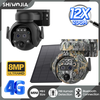 SHIWOJIA 4K 8MP 12X ZOOM 4G SIM Solar Cameras Security Outdoor 360° View Animal Monitoring Camouflage Color Battery Cam 24-hour
