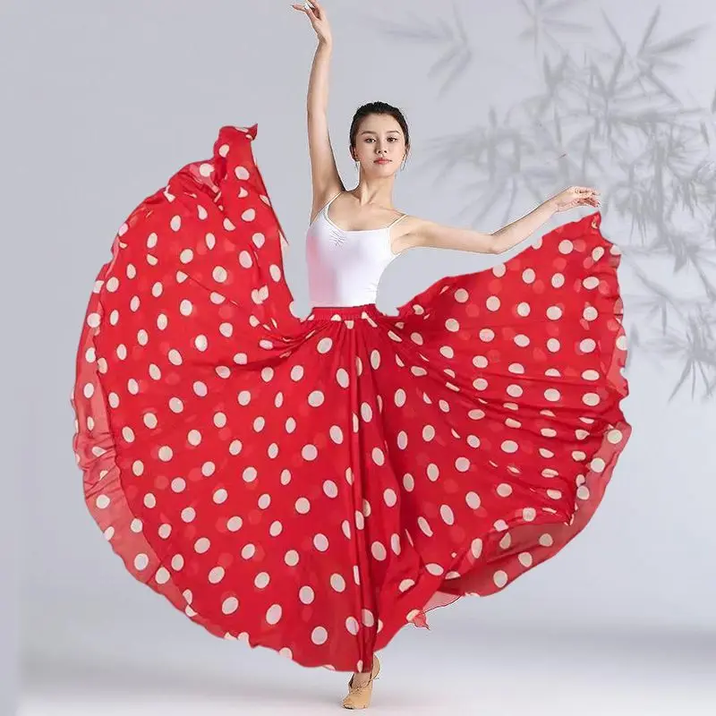 Jupe taille haute de danse classique 360-720 degrés, vêtements de danse Flamenco, jupe imprimée à pois, tenue de spectacle sur scène de danse