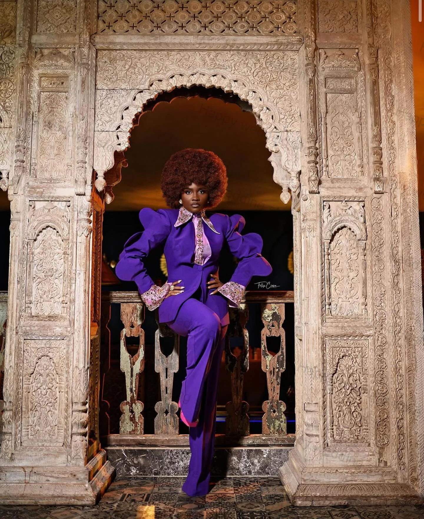

Purple Formal Women Suit Pants Set 2 Piece Blazer+Trousers Cotton Office Lady Jacket Customized Wedding Prom Coat Puffy Sleeves