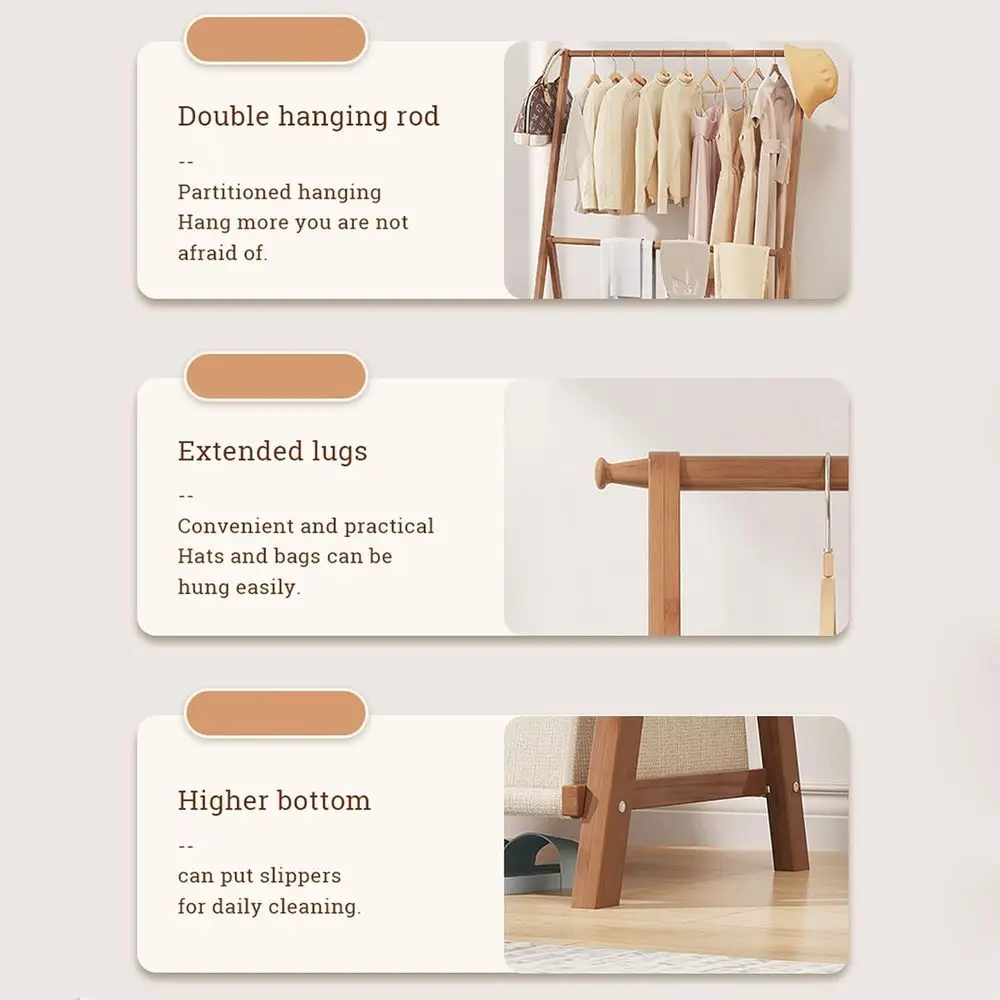 Portable Bamboo Clothes Drying Rack with Hanging Rail and Storage Basket for Compact Spaces