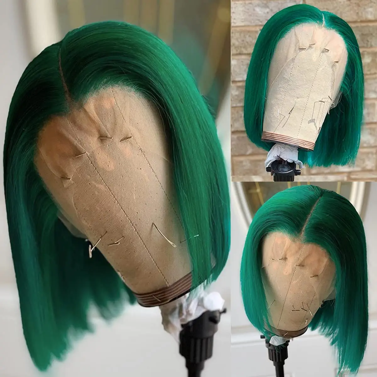 Dark Green Lace Front Bob Wig Human Hair 13x4 Glueless Pre Plucked Hd Transparent Lace Frontal Bob Wigs Shrot Green Colored wig