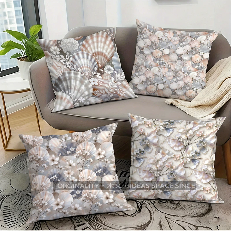 Shell Floral Pillow Covers Pattern Cushion Cover Suitable for Sofa Bedroom Car Pillow Cover