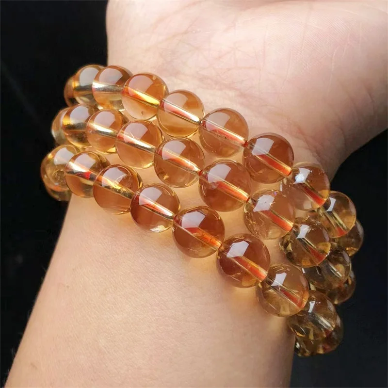 Natural Citrine Bracelet Handmade Yellow Crystal Quartz Jewelry Stretch Bangle Children Birthday Gift 10mm 1pcs